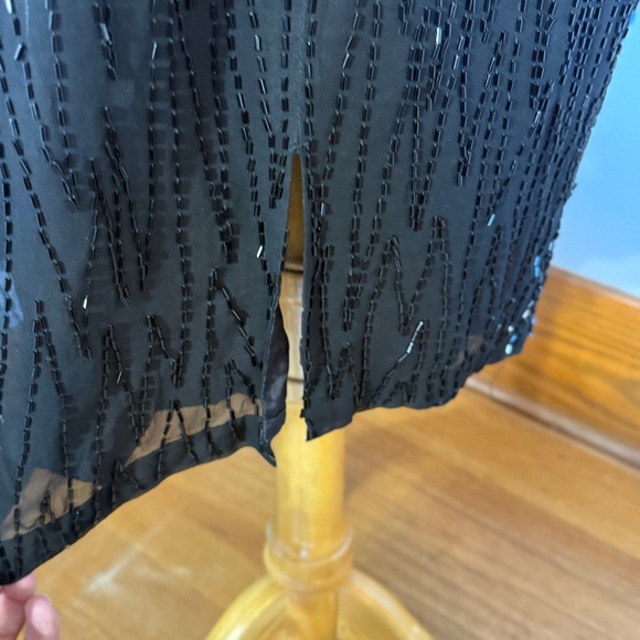 Vintage 80s Nite Line Silk Beaded Sequin Cocktail Dress Black Multicolor Size 12 - Picture 5 of 9